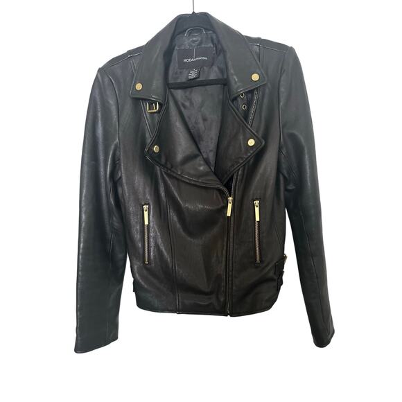 VTG Moda International Black Leather Motor Jacket Y2K Biker Size Small - Picture 8 of 11